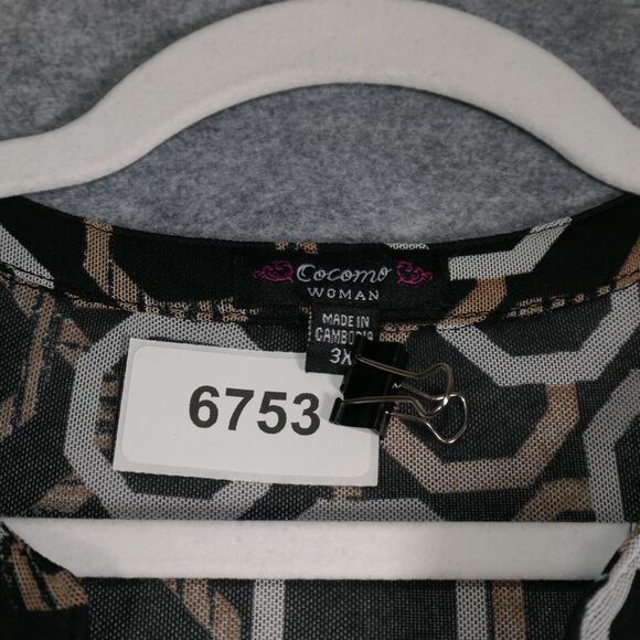 Cocomo Tunic Blouse Womens 3X Black Mesh Lined Peasant Top Boho Relaxed Geo - Picture 8 of 8